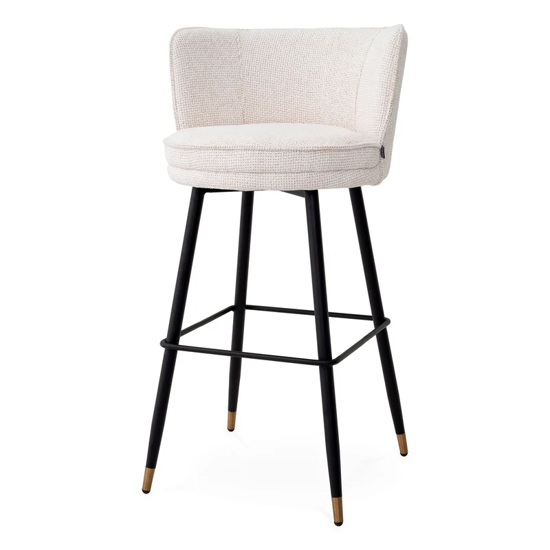 Eichholtz Barhocker Grenada – Lyssa Off-White | Schwarz- & Messing-Finish Drehgestell