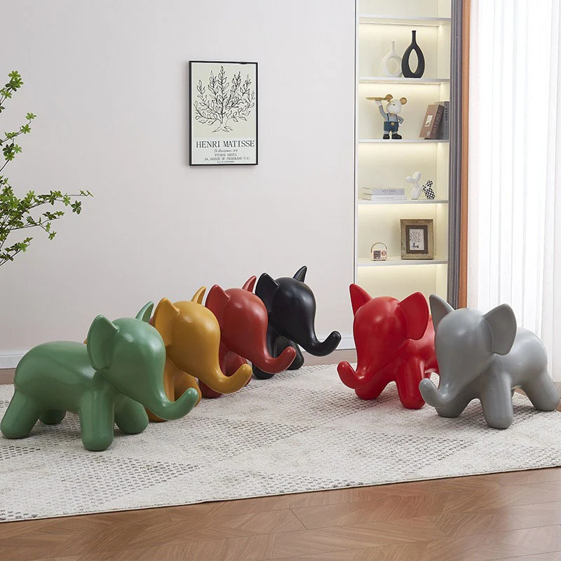 Modern Art Deco PE Plastic Cartoon Elephant Kids Low Stool Backless Armless For Living Room