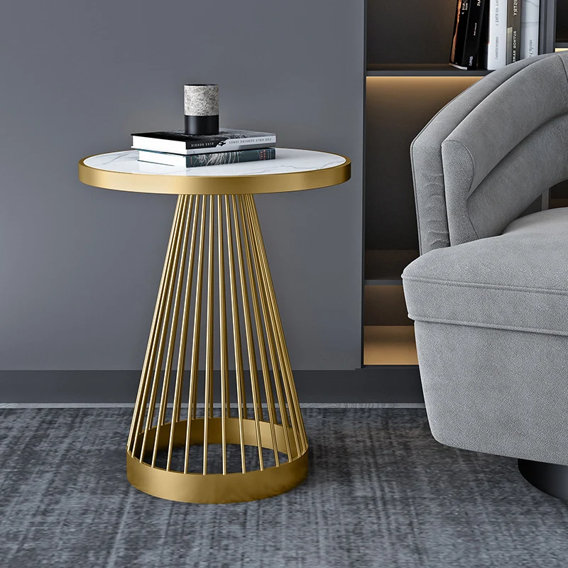 Contemporary Luxury Round Conical Marble Plywood Iron Coffee Table 1/2 Tier For Living Room