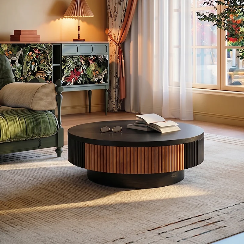Premium Vintage French Ash Wood & Plywood Coffee Table - Tall Glass Table & Low Storage Tea Table Duo