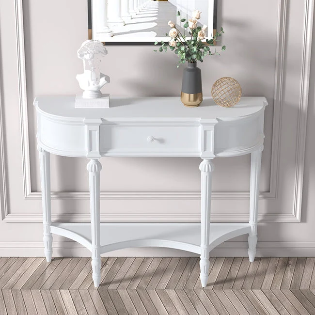 Birch Console Table with 4 Legs and Shelf 34.64" High Accent Table