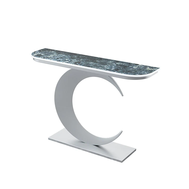 Glam Style Half Moon Console Table with Iron Pedestal Base for Hall