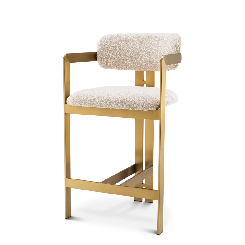 Eichholtz Tresenstuhl Donato – Gebürstetes Messing mit Bouclé Creme