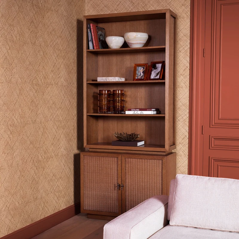Eichholtz Kabinett Borchard - Caramel Oak Veneer | Woven Rattan | Bronze Finish