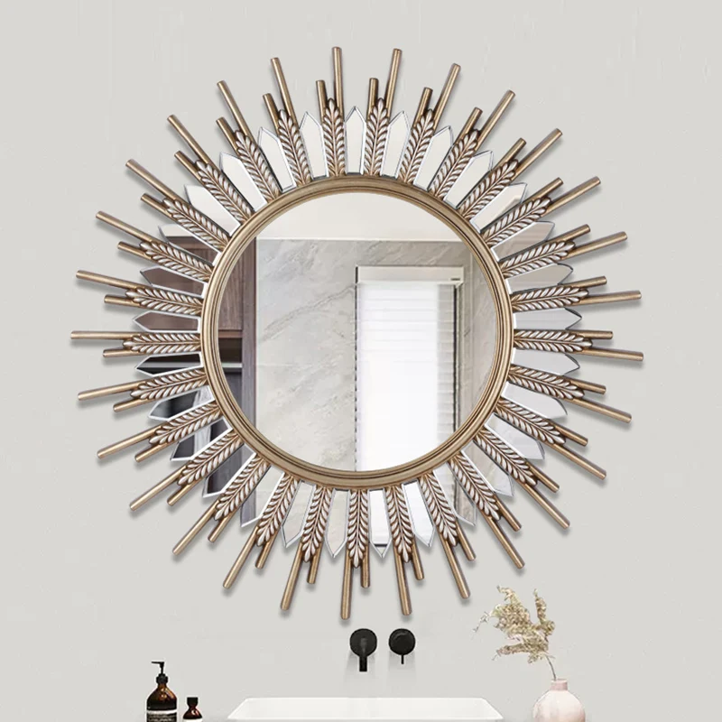 Modern Art Deco Polyurethane Glass Sunflower-shaped Wall Mirror For Living Room & Bathroom