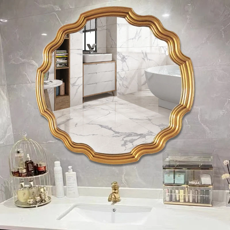 Traditional European Polyurethane Glass Round Wave-shaped Wall Mirror For Living Room & Bathroom & Bedroom