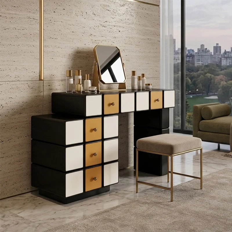 Nordic Makeup Vanity Desk With 5 Drawers Storage - Extendable MDF Dressing Table For Bedroom