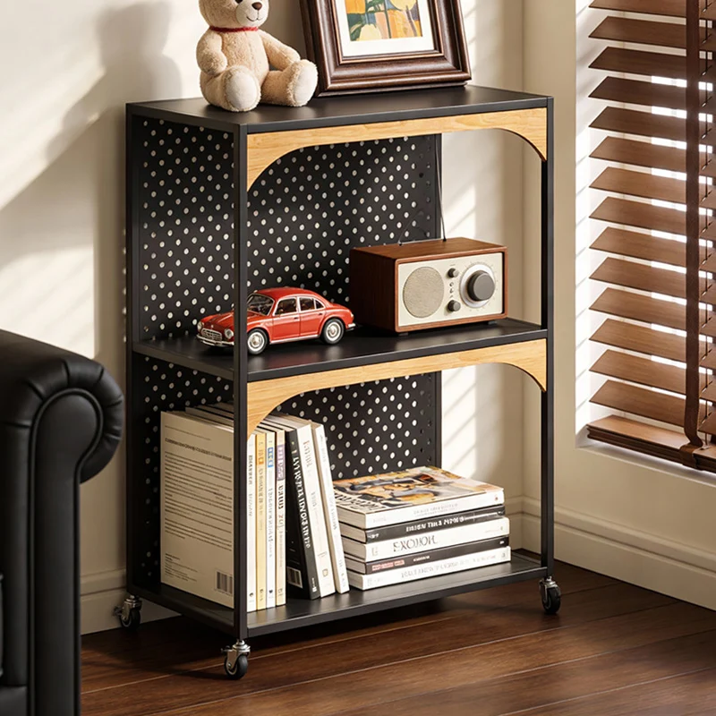 Contemporary Industrial Iron Fiberboard Rectangular Movable Display Rack 2/3-Tier For Living Room