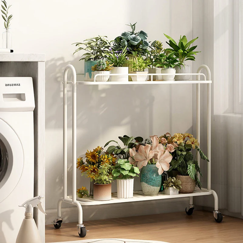 Modern Minimalist Carbon Steel Trapezoidal Movable Indoor Plant Storage Shelf 2-Tier For Living Room & Balcony