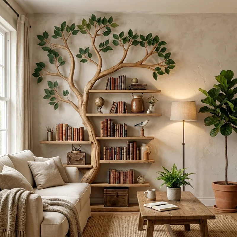 Rustic Tree Bookshelf Living Room Office Artistic Wall Display SINLKITB332