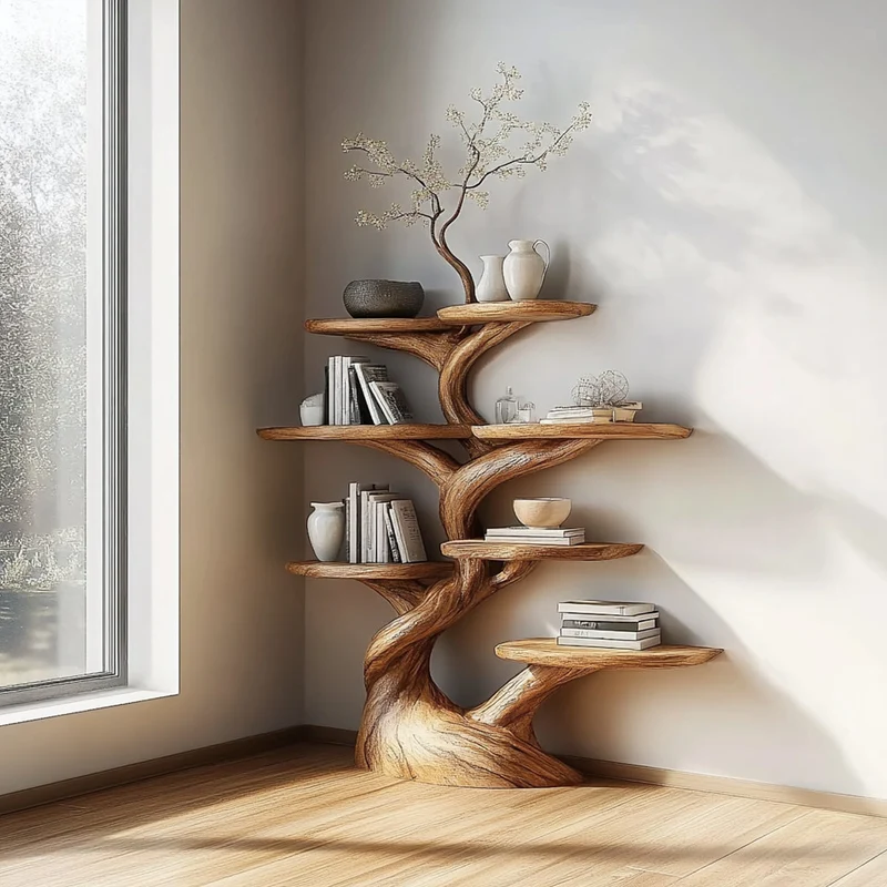 Spry Interior Rustic Decorative Tree Wooden Shelf, Branch Bookshelf & Display Rack for Living Room, Dining Room Furniture SINLKITB477