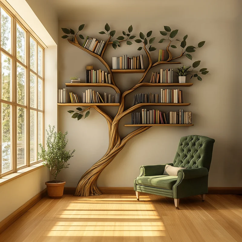 Spry Interior Rustic Tree Wall Shelf, Handcrafted Wooden Floating Branch Bookshelf & Artistic Display Organizer for Living Room SINLKITB482