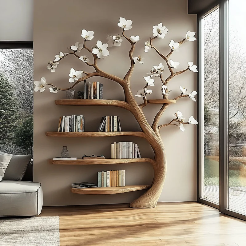 Spry Interior Rustic Tree Wooden Wall Shelf, Floating Branch Bookshelf & Flower Display Rack for Living Room Wall Decor SINLKITB484