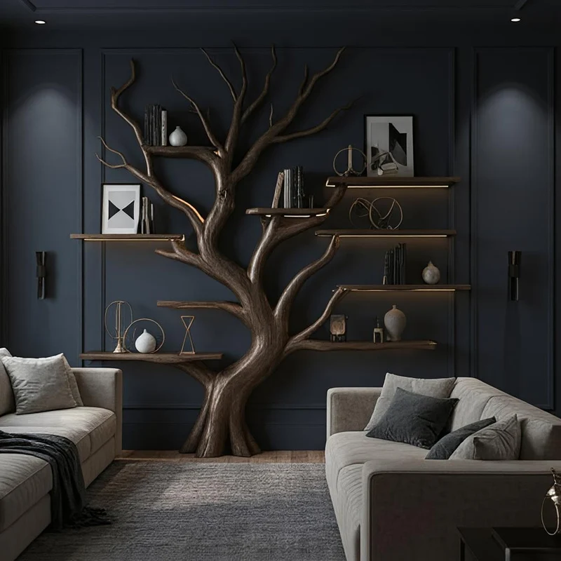 Rustic Tree Inspired Shelf Living Room Reading Nook Decor SINLKITB494