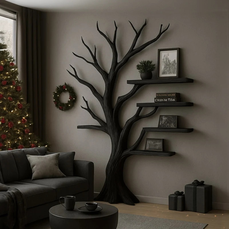 Spry Interior Rustic Decorative Wood Tree Bookshelf, Creative Branch Bookcase & Organizer Rack for Home Office Holiday Decor SINLKITB495