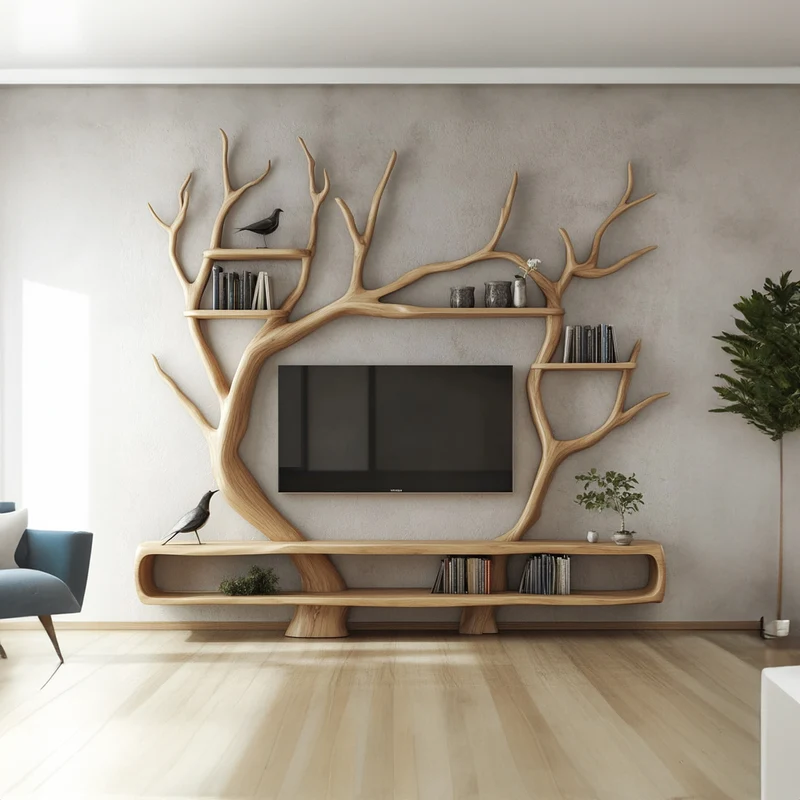 Spry Interior Custom Tree TV Cabinet, Handcrafted Solid Wood Media Console & Living Room Wall Art Entertainment Center, Unique Gift - SINLKITB342