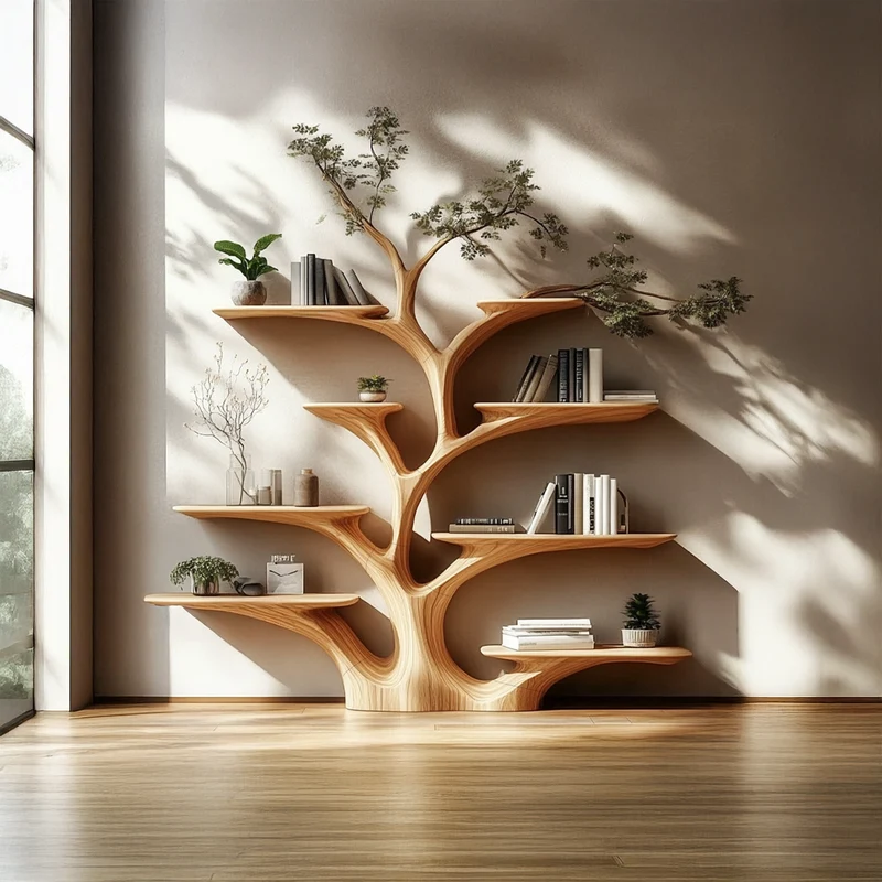 Spry Interior Tree Bookshelf, Handmade Solid Wood Wall Mounted Bookcase, Unique Floating Tree Shelf Decor & Thoughtful Home Gift for Her - SINLSATB499