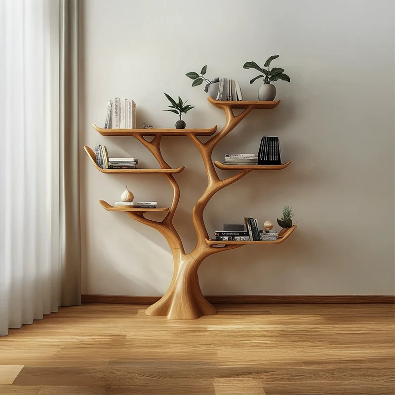 Spry Interior Rustic Walnut Wood Bookshelf, Wall Mounted Solid Wood Tree Shelf, Creative Living Room Storage Decor & Family Gift - SINLSATB503
