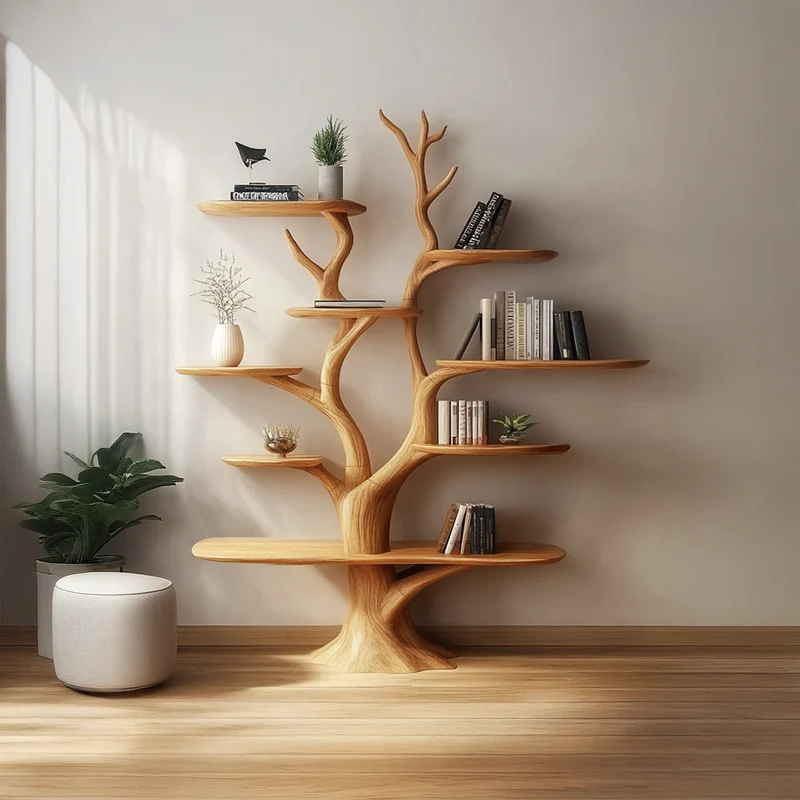 Spry Interior Handmade Walnut Wood Bookshelf, Solid Wood Wall Mounted Tree Shelf, Unique Living Room Decor & Thoughtful Family Gift - SINLSATB502