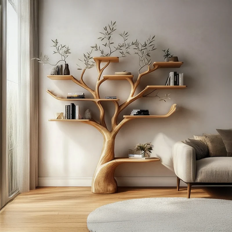 Spry Interior Walnut Tree Shelf, Handmade Solid Wood Wall Mounted Floating Bookshelf, Artistic Living Room Home Decor & Family Gift - SINLSATB501