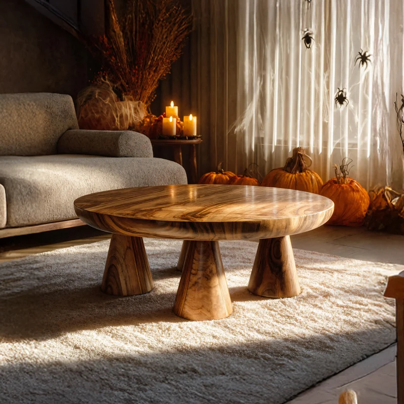 Spry Interior Handcrafted Live Edge Wooden Coffee Table, Festive Pumpkin Season Halloween Center Table for Home Furniture Decor SILDTTNHCF017