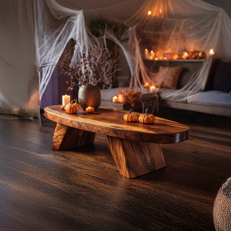 Spry Interior Mid Century Live Edge Wood Coffee Table, Spooky Vibe Halloween Accent Entryway Console Table for Modern Living Room SILDTTNHCF015