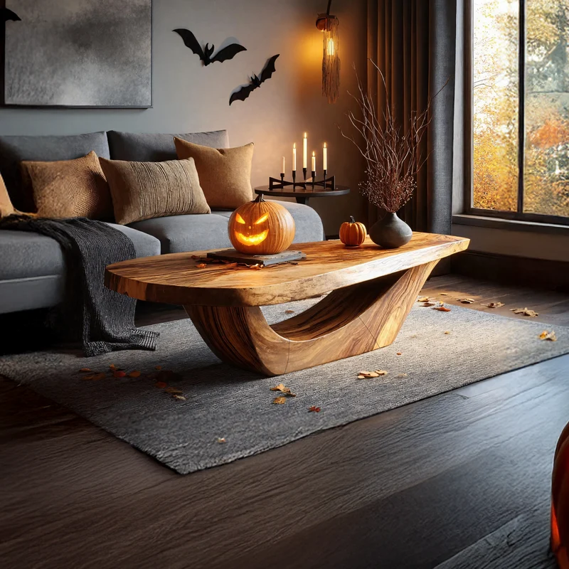 Spry Interior Handcrafted Wooden Live Edge Coffee Table, Natural Wood Accent Center Table for Autumn Season Furniture Decor SILDTTNHCF028