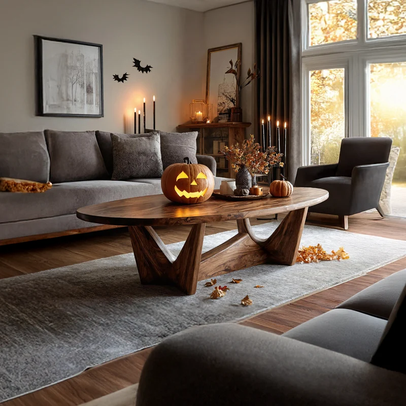 Spry Interior Modern Solid Wood Coffee Table, Halloween Inspired Handcrafted Accent Entryway Table & Living Room Furniture Design SILDTTNHCF024