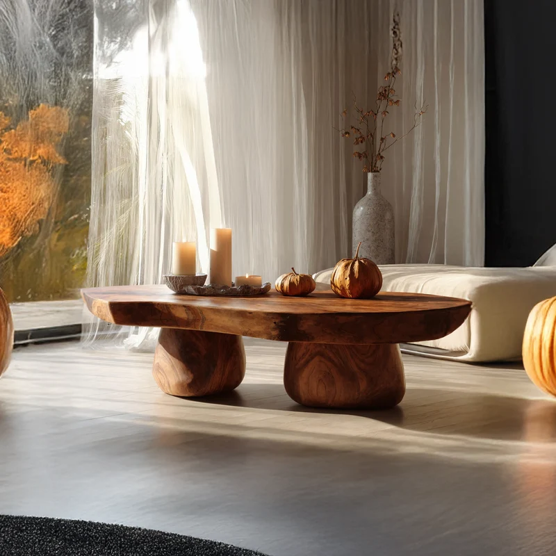 Spry Interior Handcrafted Live Edge Wooden Coffee Table, Spooky Halloween Inspired Centerpiece Table for Living Room, Entryway SILDTTNHCF021