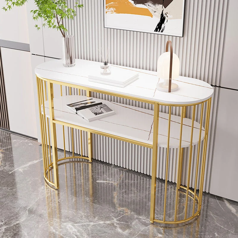 11" Wide Stone Glam Console Table Oval Console Sofa Table for Hall