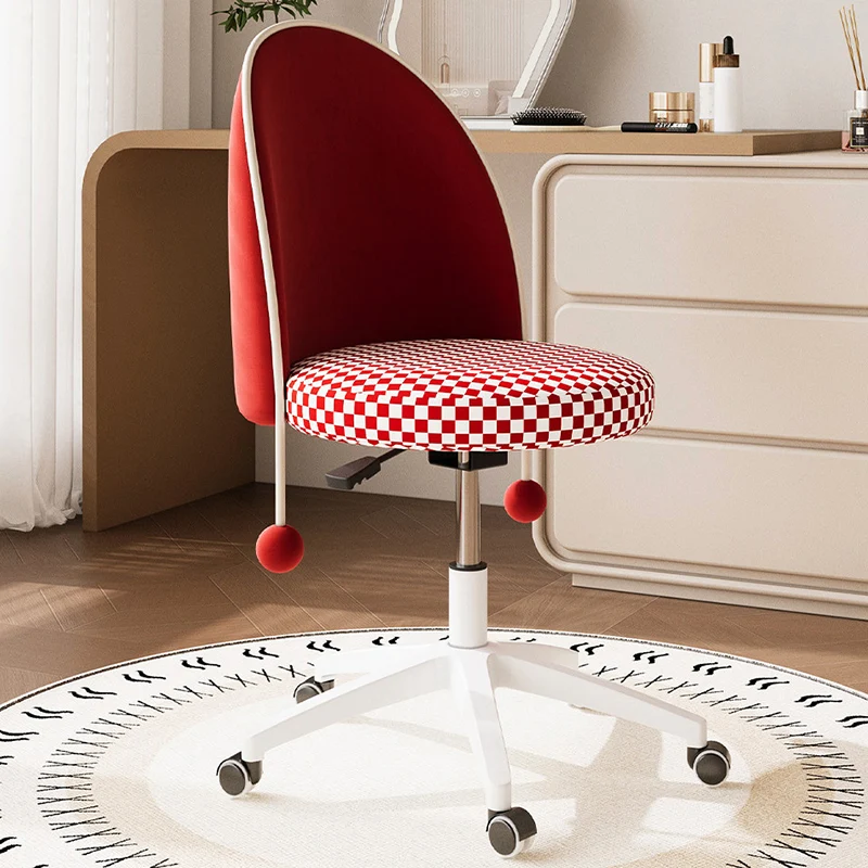 Contemporary Nordic Plastic Stainless Steel Velvet Plywood Curved Rotatable Adjustable Vanity Stool Backrest Armless For Bedroom