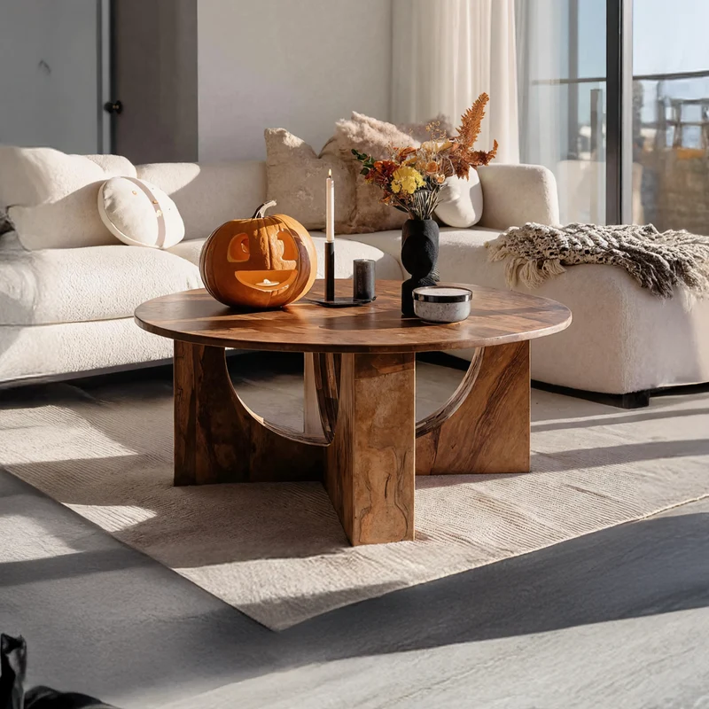 Spry Interior Mid Century Solid Wood Coffee Table, Spooky Halloween Accent Table & Cozy Centerpiece for Living Room Furniture Decor SILDTTNHCF035