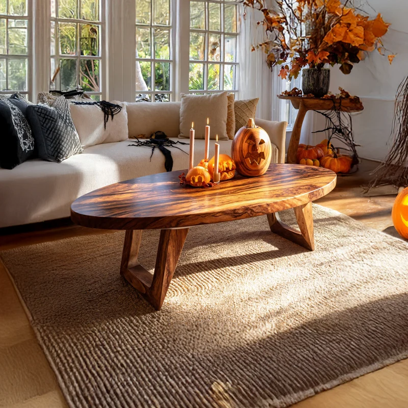 Spry Interior Farmhouse Live Edge Wood Coffee Table, Handcrafted Pumpkin Inspired Accent Center Table for Living Room Furniture Decor SILDTTNHCF030