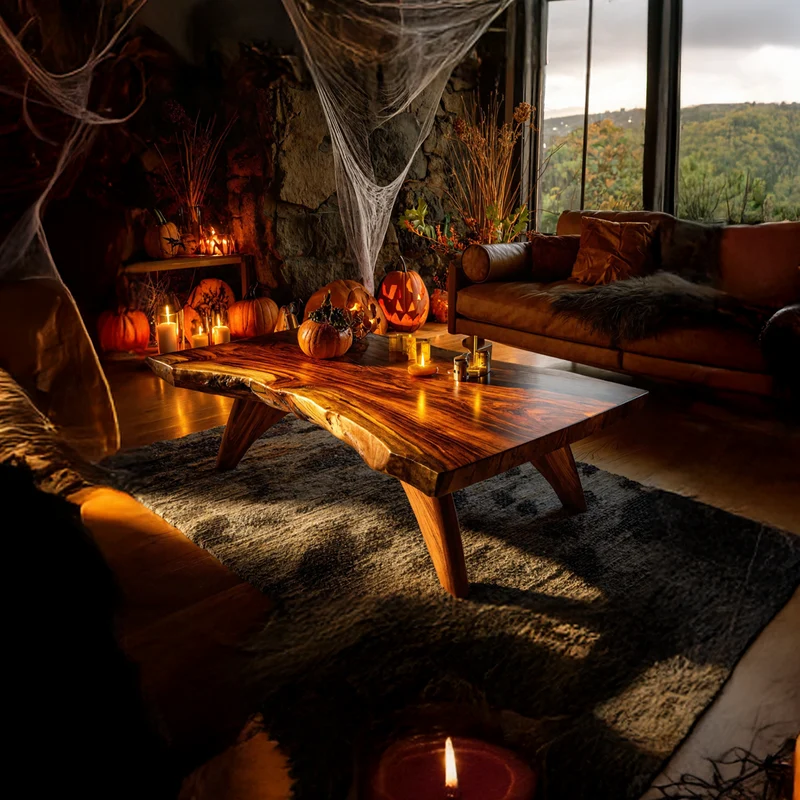 Spry Interior Farmhouse Solid Wood Coffee Table, Rustic Pumpkin Shaped Halloween Center Table for Living Room Furniture Decor SILDTTNHCF043