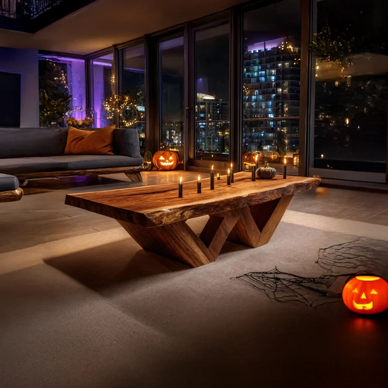 Spry Interior Modern Solid Wood Coffee Table, Pumpkin Inspired Accent Table with Autumn Halloween Vibe for Living Room Decor SILDTTNHCF040