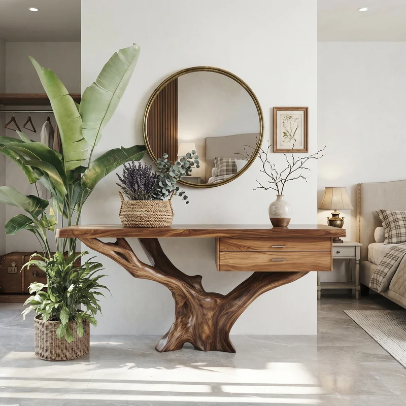 Spry Interior Mid Century Wooden Console Table, Solid Wood Live Edge Entryway Sofa Table, Modern Living Room Furniture Decor - SILDTTRCS001