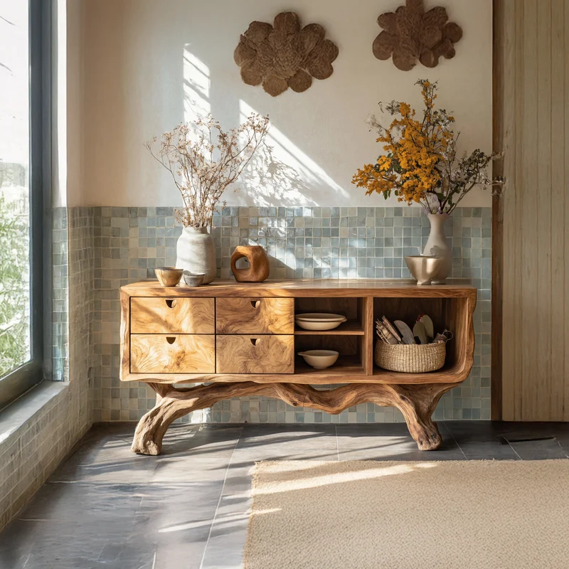 Spry Interior Farmhouse Wooden Console Table, Live Edge Solid Wood Entryway Sofa Table, Vintage Living Room Accent Furniture - SILDTTRCS014
