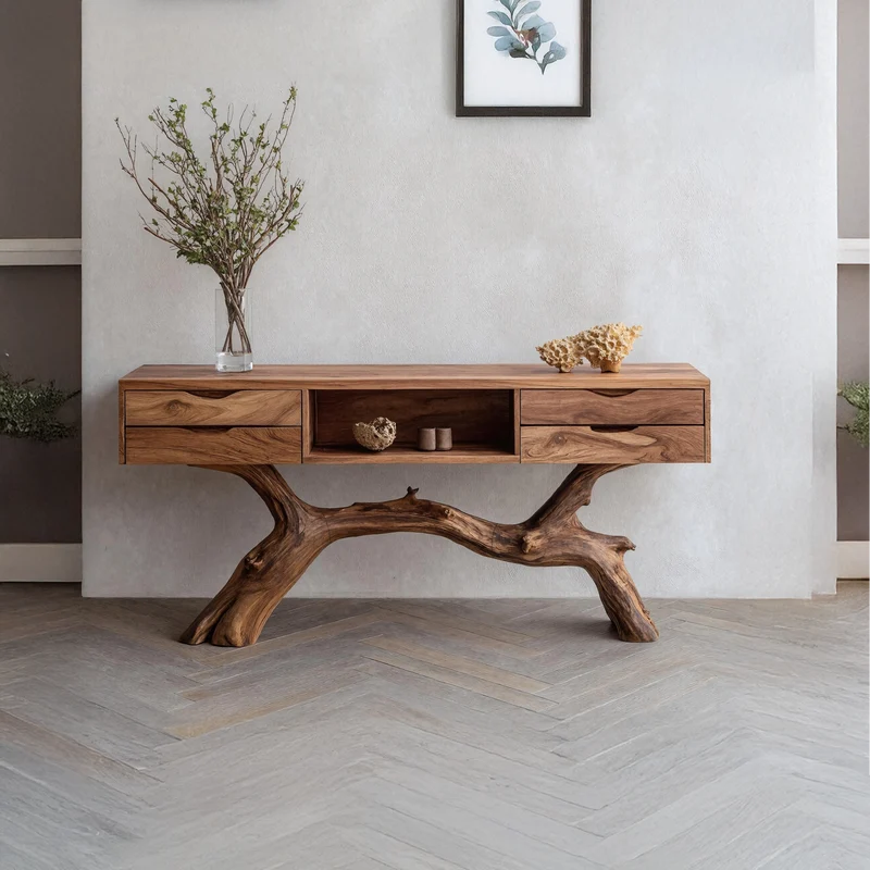Spry Interior Handcrafted Wooden Console Table, Solid Wood Live Edge Entryway Sofa Table, Modern Farmhouse Living Room Furniture - SILDTTRCS027