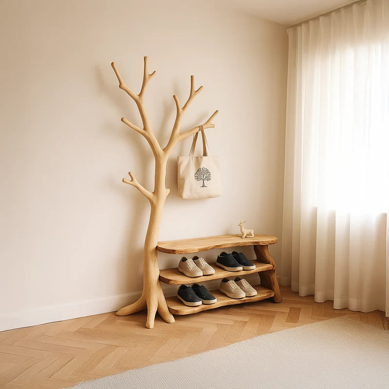 Rustic Tree Coat Rack Shoe Bench Entryway SINLSATCR014