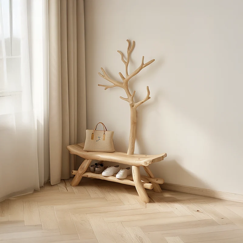 Spry Interior Rustic Tree Coat Rack, Solid Wood Entryway Coat Tree & Shoe Organizer, Multi-Functional Hallway Storage Furniture - SINLSATCR017