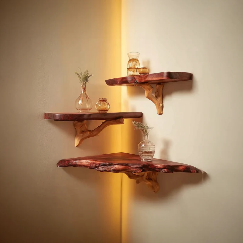 Spry Interior Rustic Floating Corner Shelf, Solid Wood L-Shaped Wall Mounted Storage Shelf, Space Saving Organizer for Kitchen, SINLKIFL116