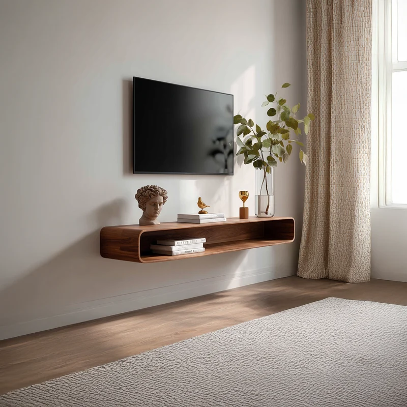 Spry Interior Mid-Century Floating TV Cabinet, Wall Mounted Media Storage Console, Solid Wood Entertainment Center for Living Room, SINLSAFL110