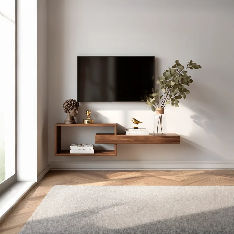 Spry Interior Mid-Century Floating TV Shelf, Modern Wall Mounted Media Console, Solid Wood Entertainment Center for Living Room, SINLSAFL114