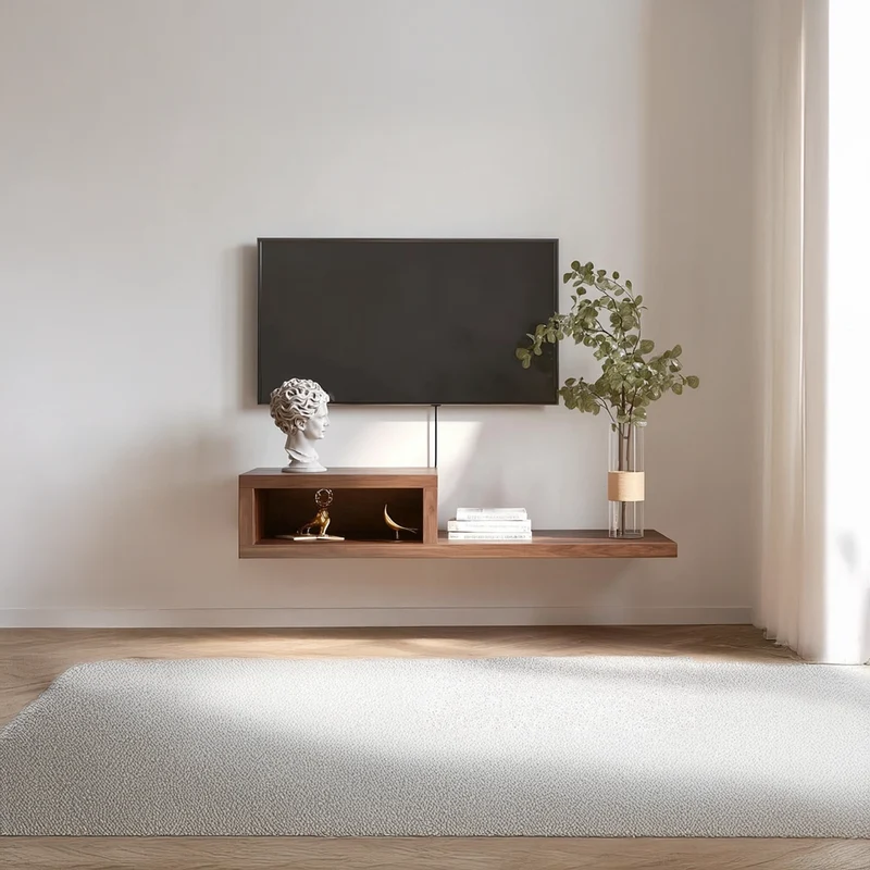 Spry Interior Mid-Century Floating TV Console, Wall Mounted Media Cabinet, Solid Wood Entertainment Center for Bedroom & Living Room, SINLSAFL113