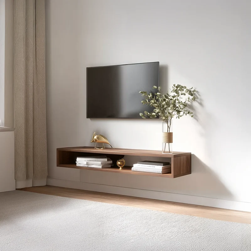 Spry Interior Mid-Century Floating Media Console Shelf, Wall Mounted Under TV Entertainment Center, Solid Wood Component Storage, SINLSAFL112