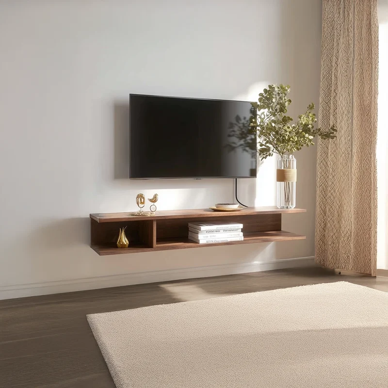 Spry Interior Mid-Century Floating TV Stand, Wall Mounted Media Entertainment Console, Solid Wood TV Shelf Cabinet for Living Room, SINLSAFL111