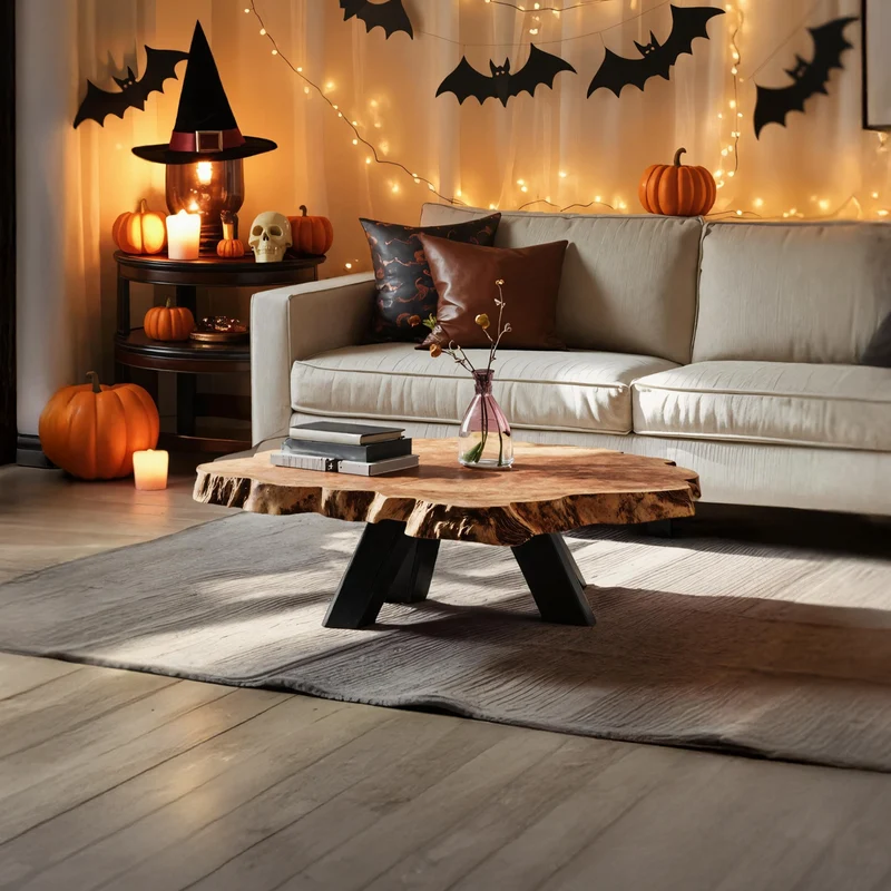Spry Interior Modern Live Edge Wood Coffee Table, Rustic Living Room Center Table, Handcrafted Natural Wood Accent Furniture, SILDTTRHCF004