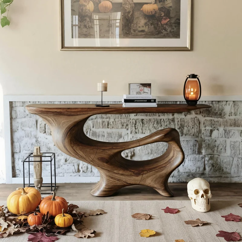 Spry Interior Mid Century Solid Wood Console Table, Live Edge Entryway Foyer Sofa Table, Halloween Holiday Accent Furniture Decor - SILDTTNHCS010