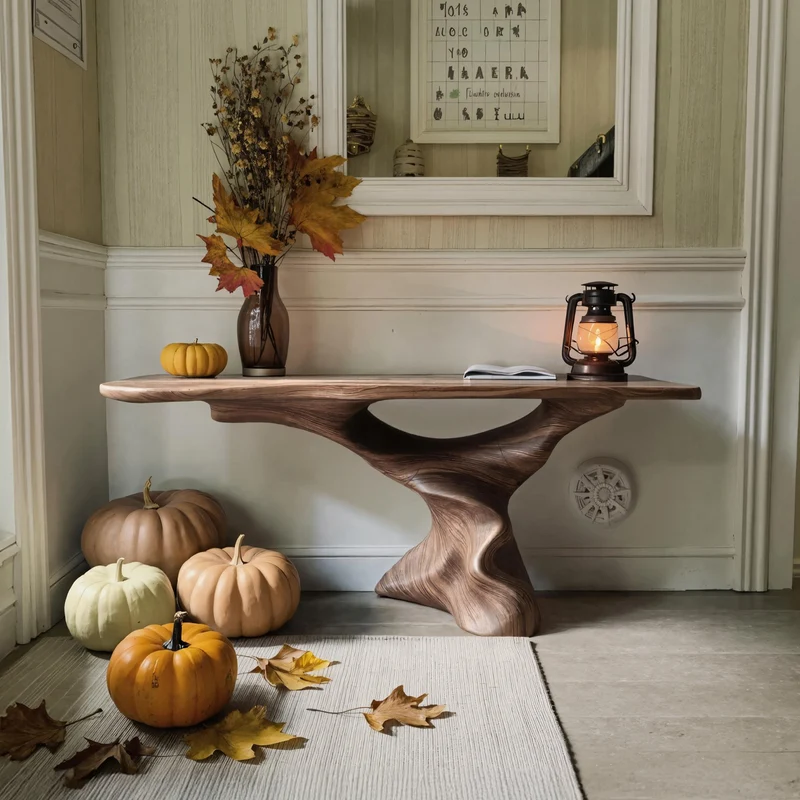 Spry Interior Modern Wooden Live Edge Console Table, Solid Wood Entryway Sofa Table, Halloween Theme Holiday Accent Furniture - SILDTTNHCS009