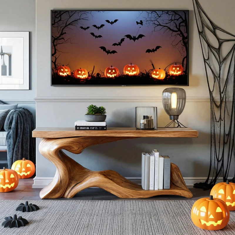 Spry Interior Farmhouse Solid Wood Console Table, Live Edge Foyer Sofa Table, Rustic Bedroom Decor Halloween Style Furniture - SILDTTRHCS002